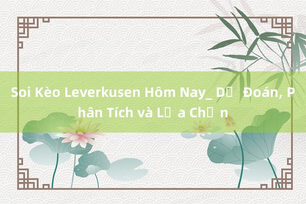 Soi Kèo Leverkusen Hôm Nay_ Dự Đoán, Phân Tích và Lựa Chọn